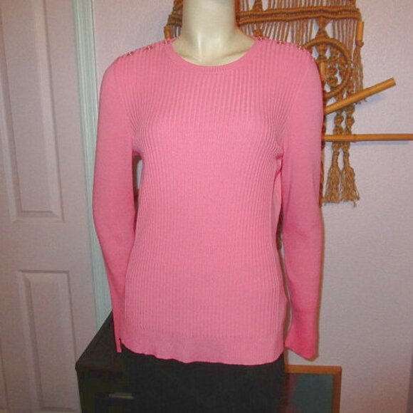 J.McLaughlin Seaspray Sweater Size M Pink Ribbed Pullover Pink Nautical Preppy - Picture 1 of 14
